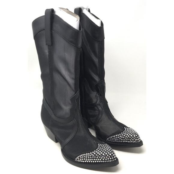 Karl Lagerfeld Paris Lakota Women's 5 Black Mesh Rhinestone Toe Western Boots - Picture 2 of 9